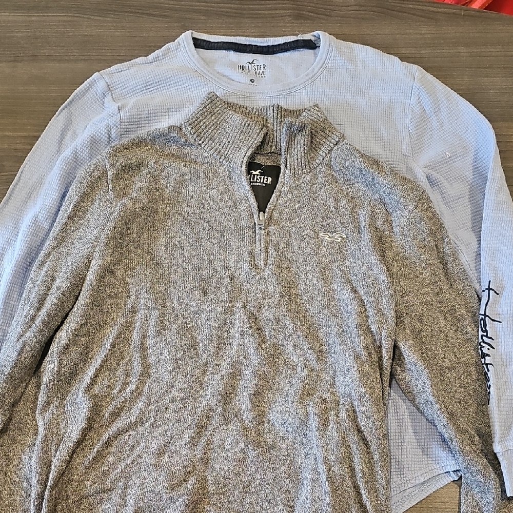 2 Hollister Heather Gray Pullover and Light Blue Top